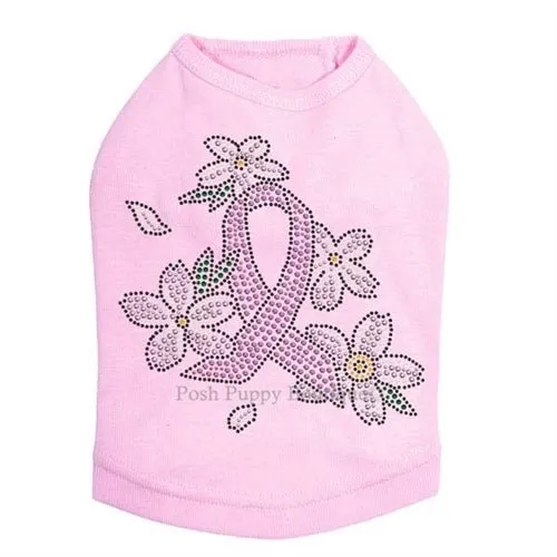 Pink Ribbon with Flowers Rhinestone Tanks- Many Colors