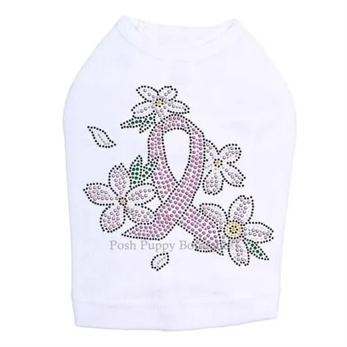 Pink Ribbon with Flowers Rhinestone Tanks- Many Colors