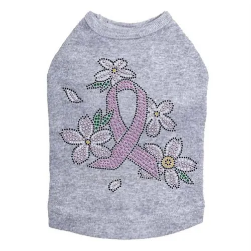 Pink Ribbon with Flowers Rhinestone Tanks- Many Colors