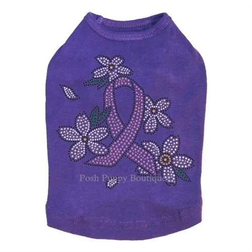 Pink Ribbon with Flowers Rhinestone Tanks- Many Colors