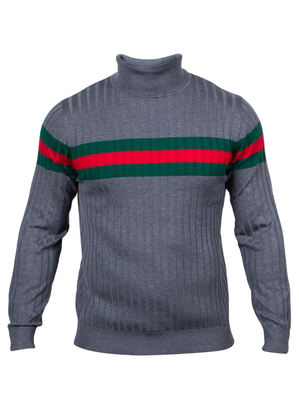 Prestige Designer Men's Turtleneck Sweater Gray-Red-Green