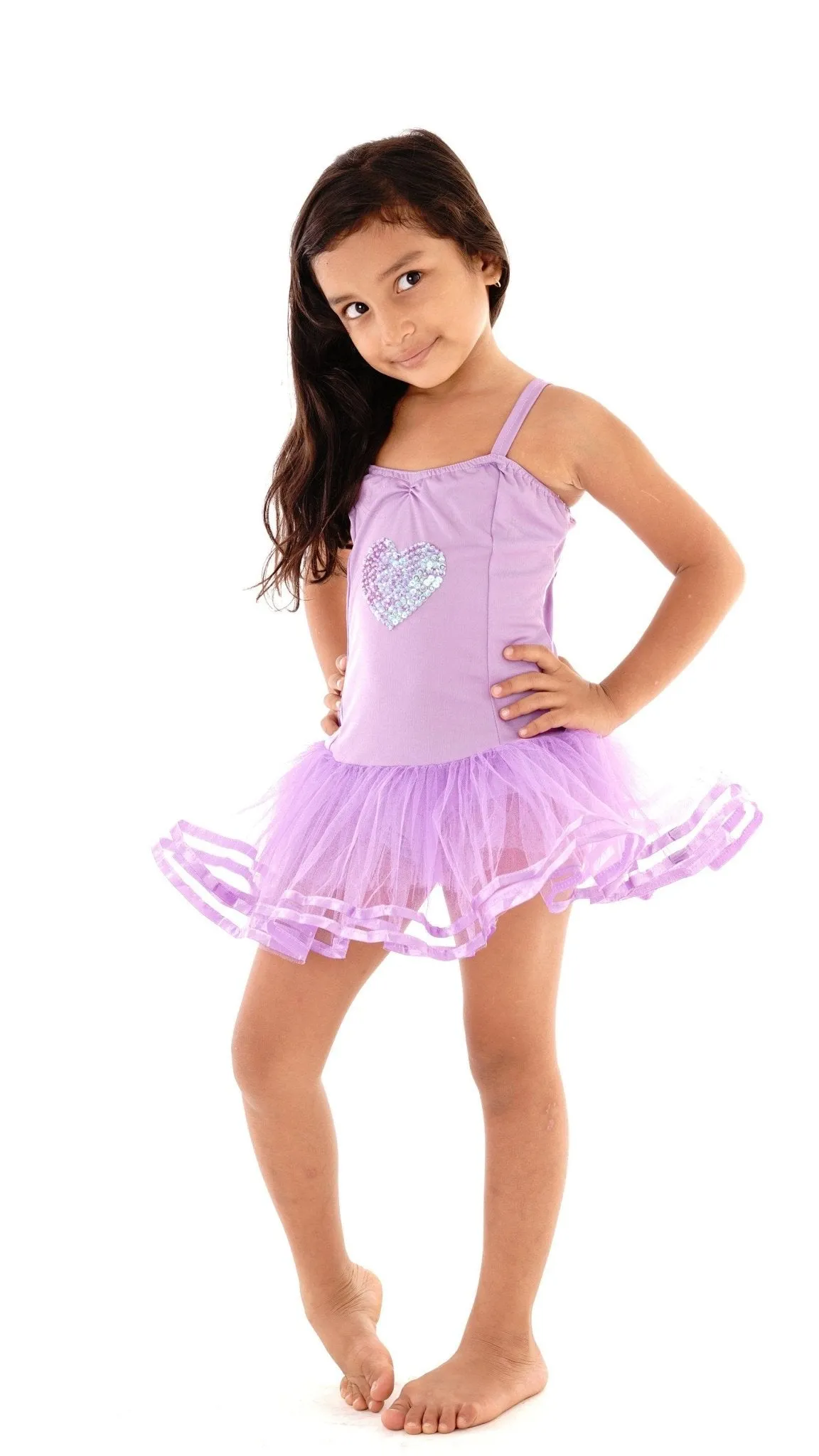 Princess Leotard Dress with Sequin Heart Design and Tutu