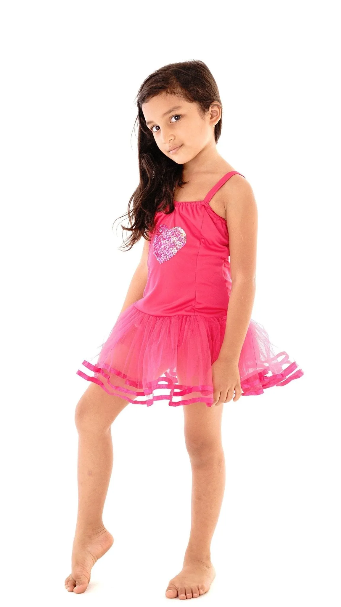 Princess Leotard Dress with Sequin Heart Design and Tutu