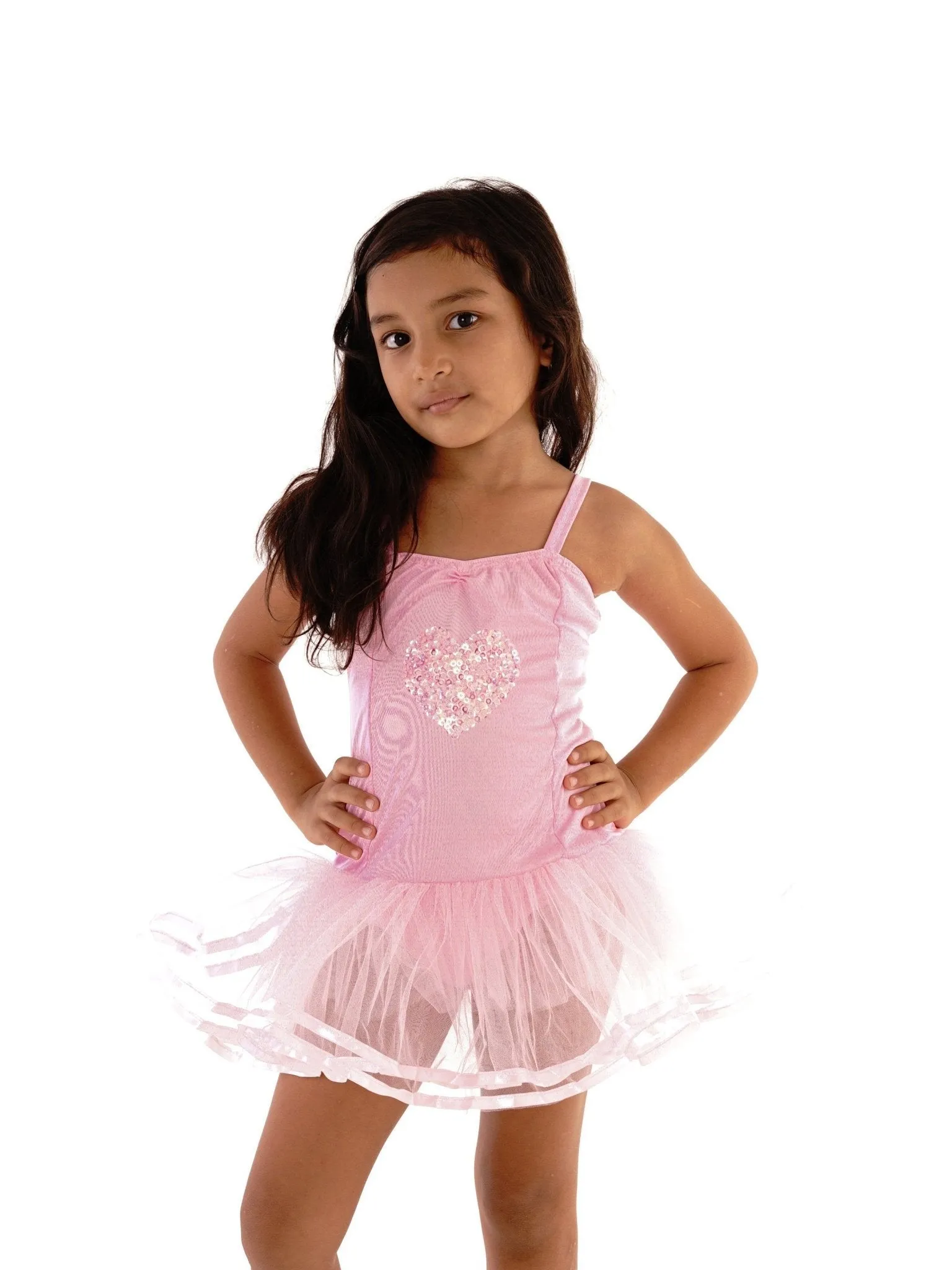 Princess Leotard Dress with Sequin Heart Design and Tutu