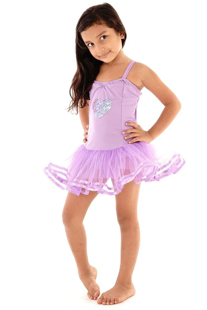 Princess Leotard Dress with Sequin Heart Design and Tutu