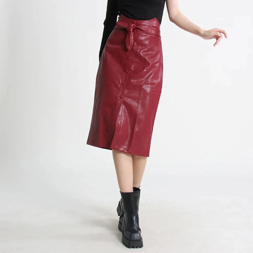 PU Leather Asymmetrical Skirt For Women High Waist Lace Up Solid Minimalist Midi Skirts Female Summer Clothing