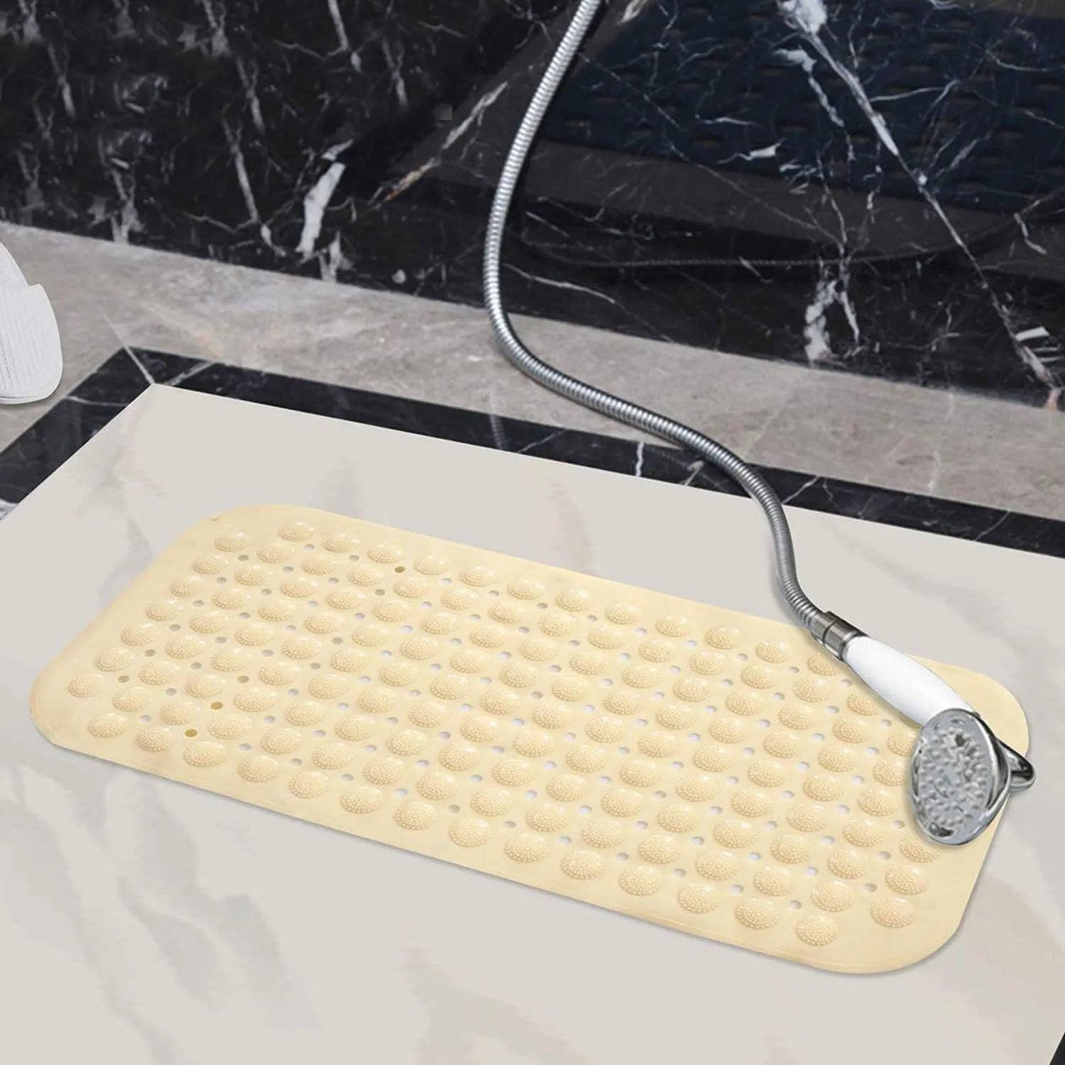 PVC Shower Mat Anti-Slip with Massage Acupressure Points, 36x71 cm, Beige