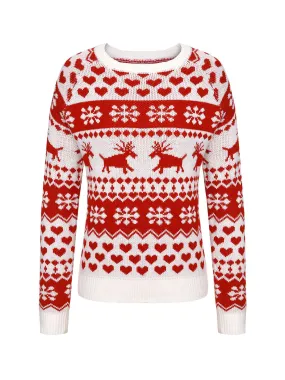 Red&White 1940s Christmas Elk Pullover Sweater