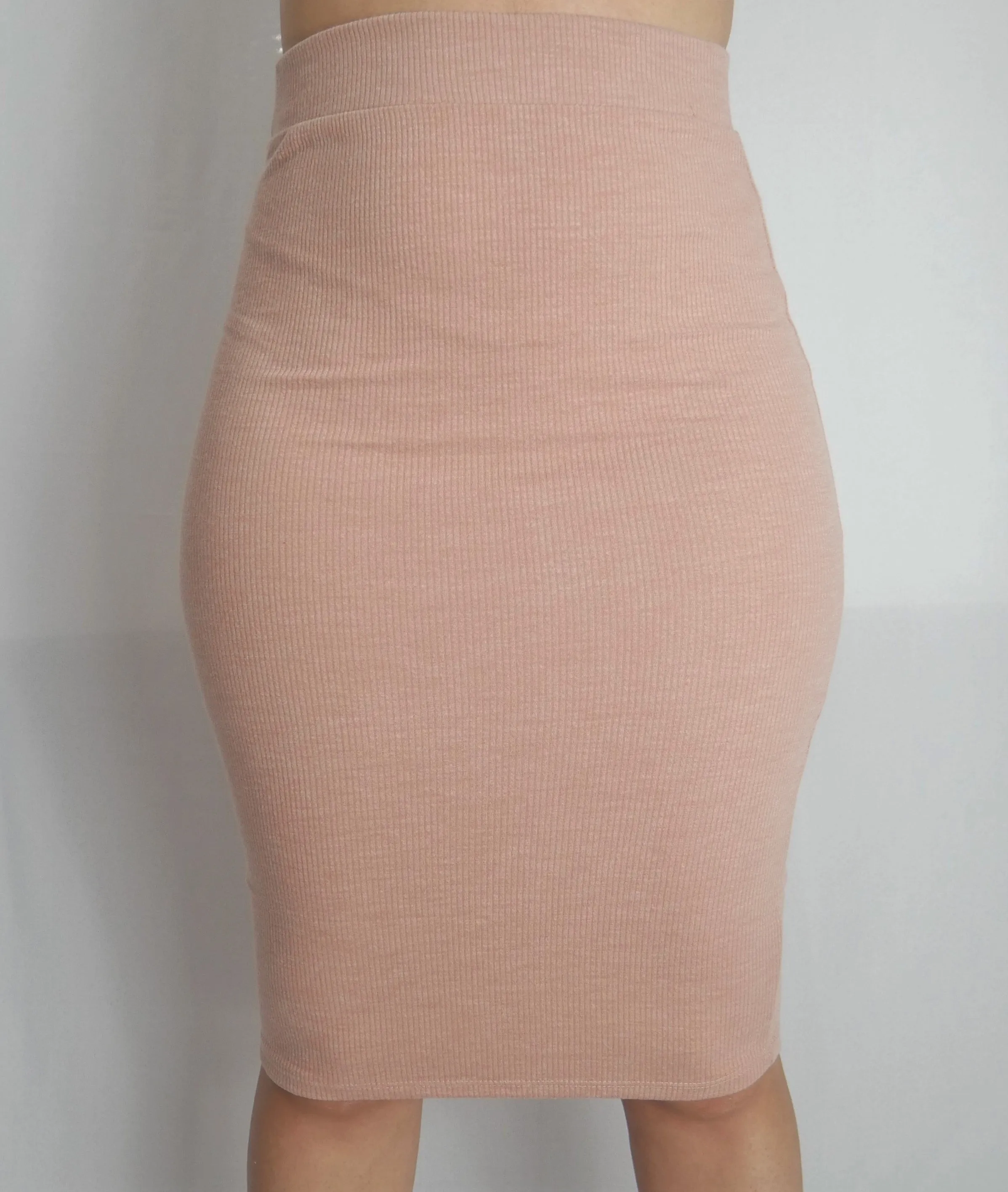 Ribbed High Waist Pencil Skirt