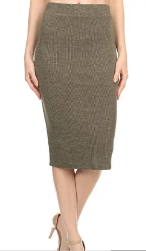 Ribbed High Waist Pencil Skirt