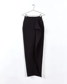 Rick Owens stretch crepe knit ruffle maxi skirt, black, 12