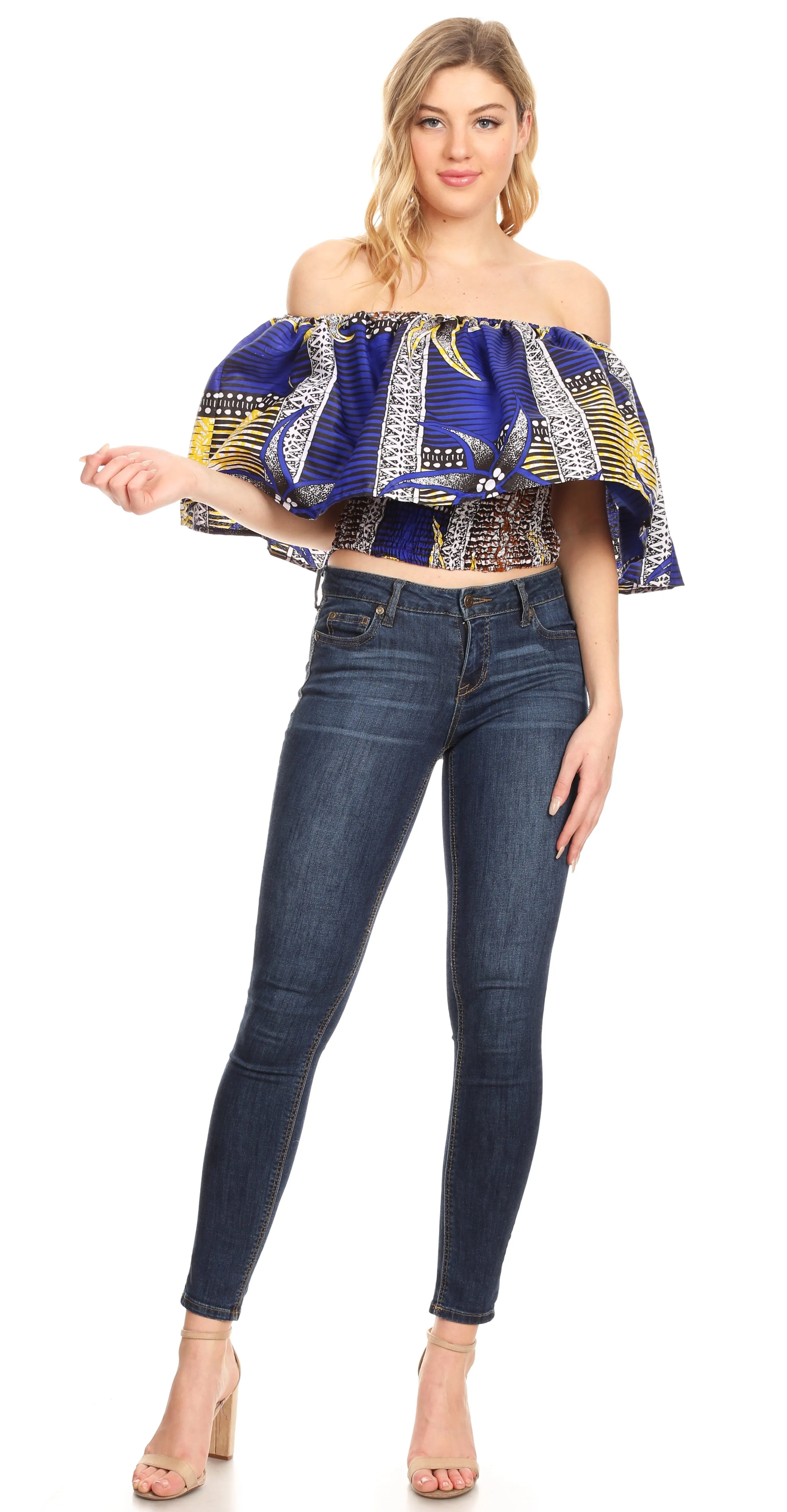 Sakkas Zola Women's Off Shoulder Pullover Blouse Top in African Ankara Wax Print