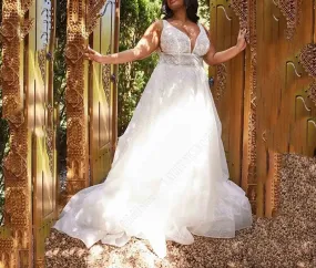 Shimmery Sleeveless Lace/Glitter Tulle Wedding Gown All Sizes/Colors