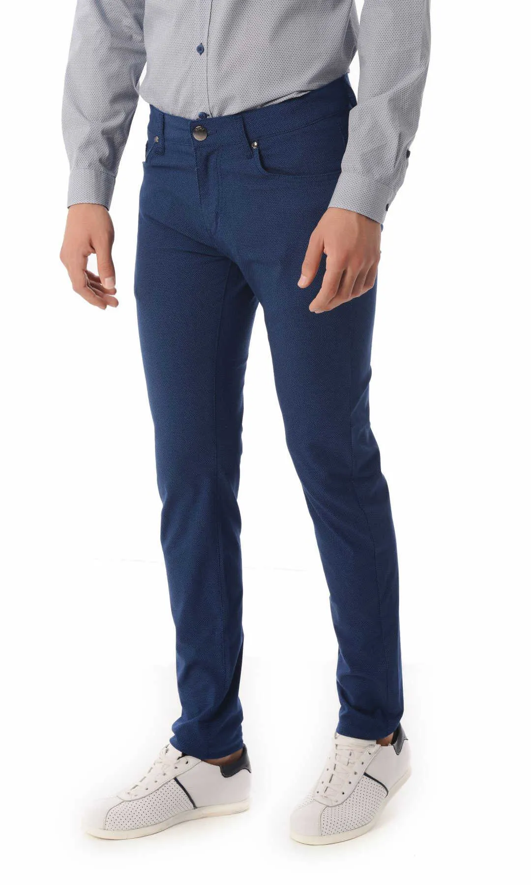 Slim Fit 5 Pocket Low Waist Navy Cotton Casual Pants