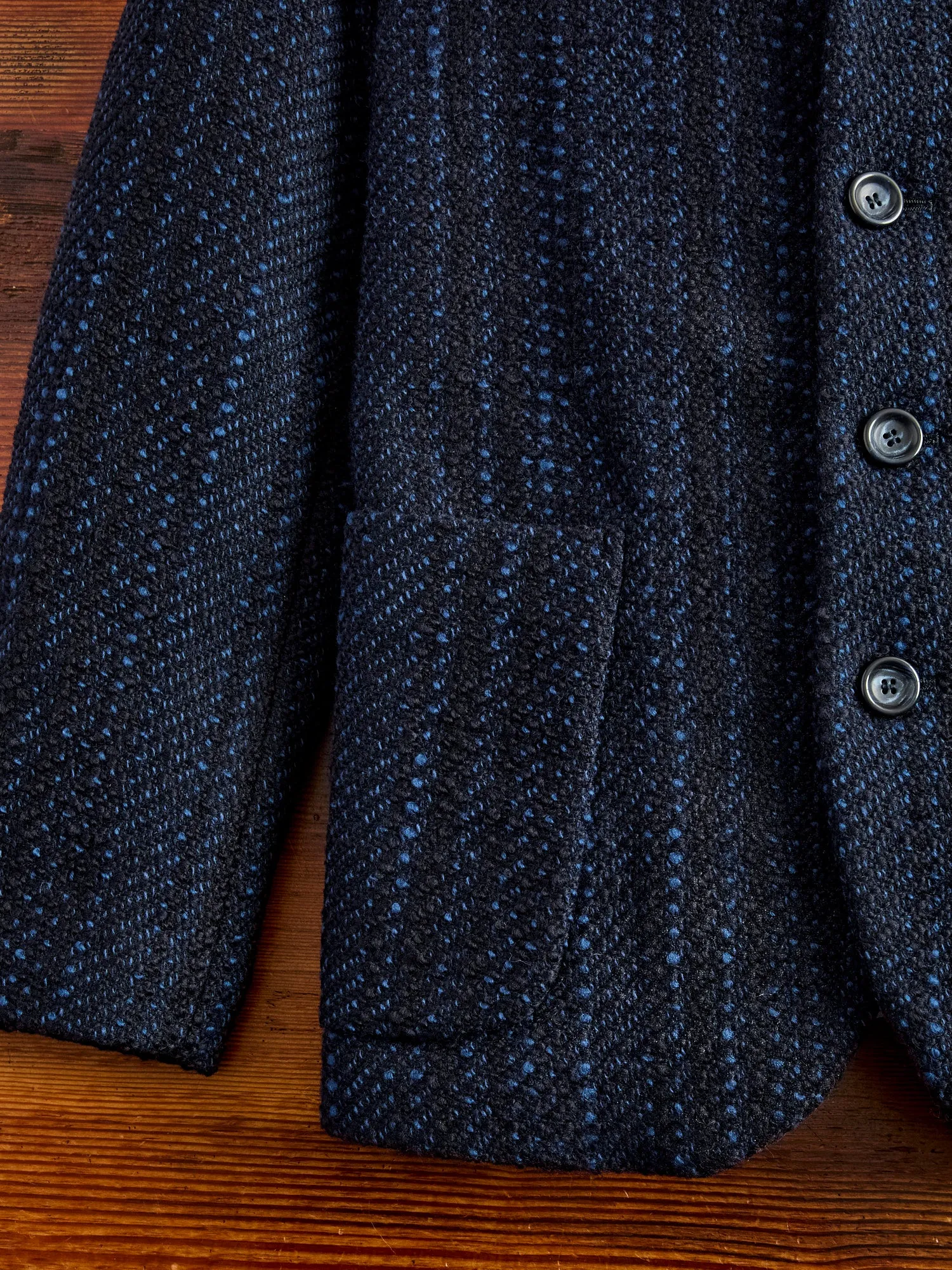 Slub Yarn Tweed 5B Jacket in Dark Navy