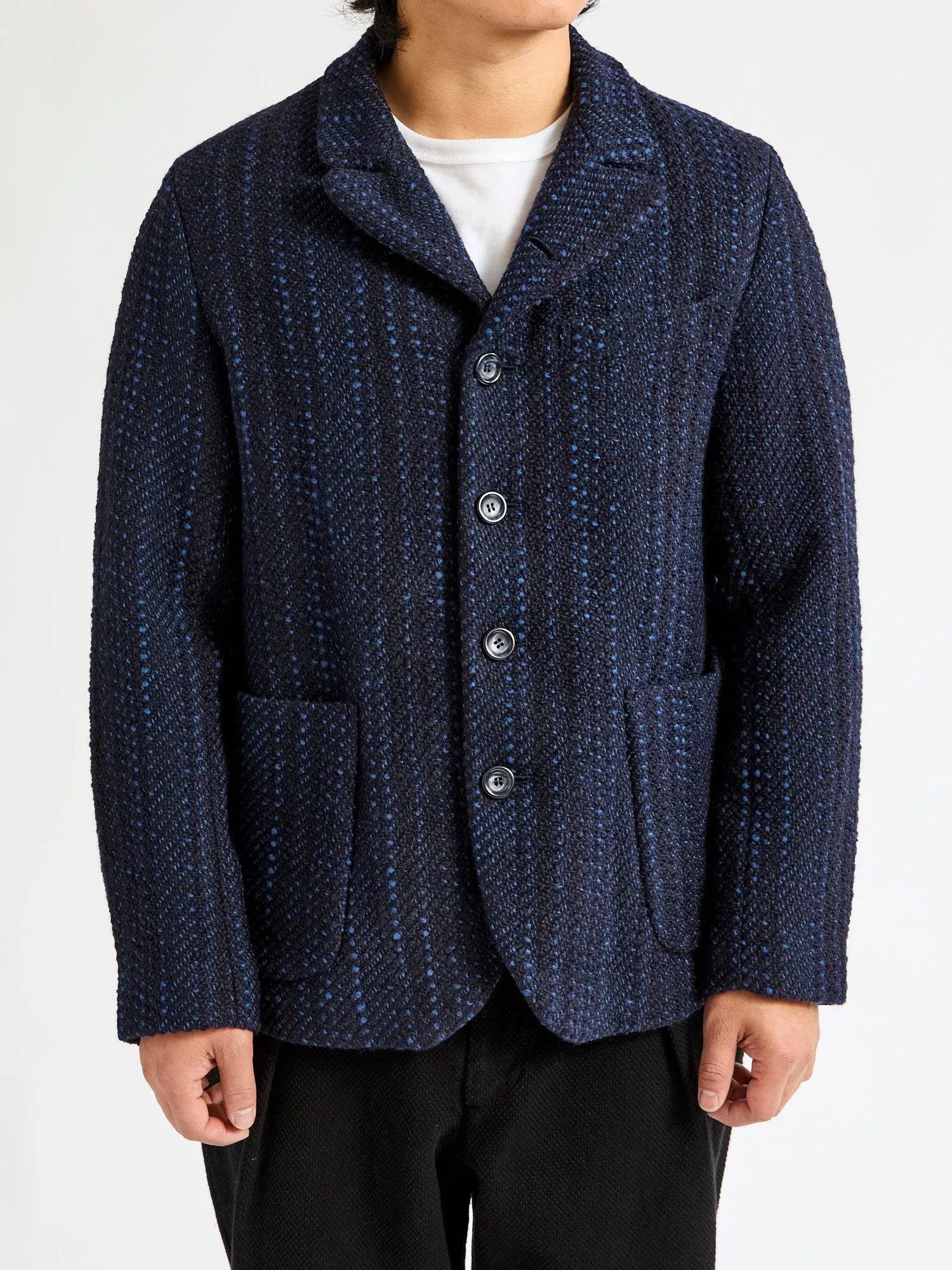 Slub Yarn Tweed 5B Jacket in Dark Navy