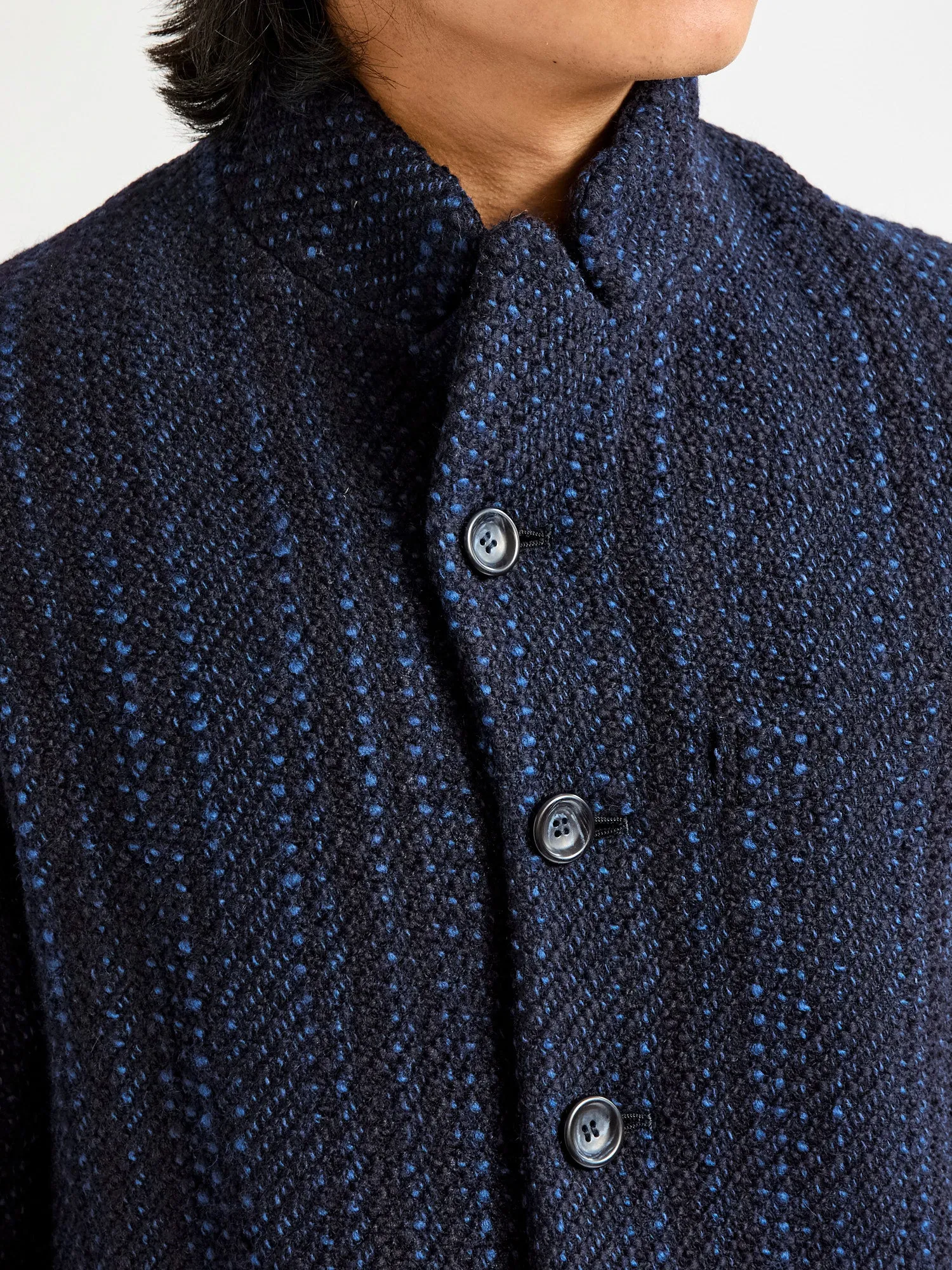 Slub Yarn Tweed 5B Jacket in Dark Navy