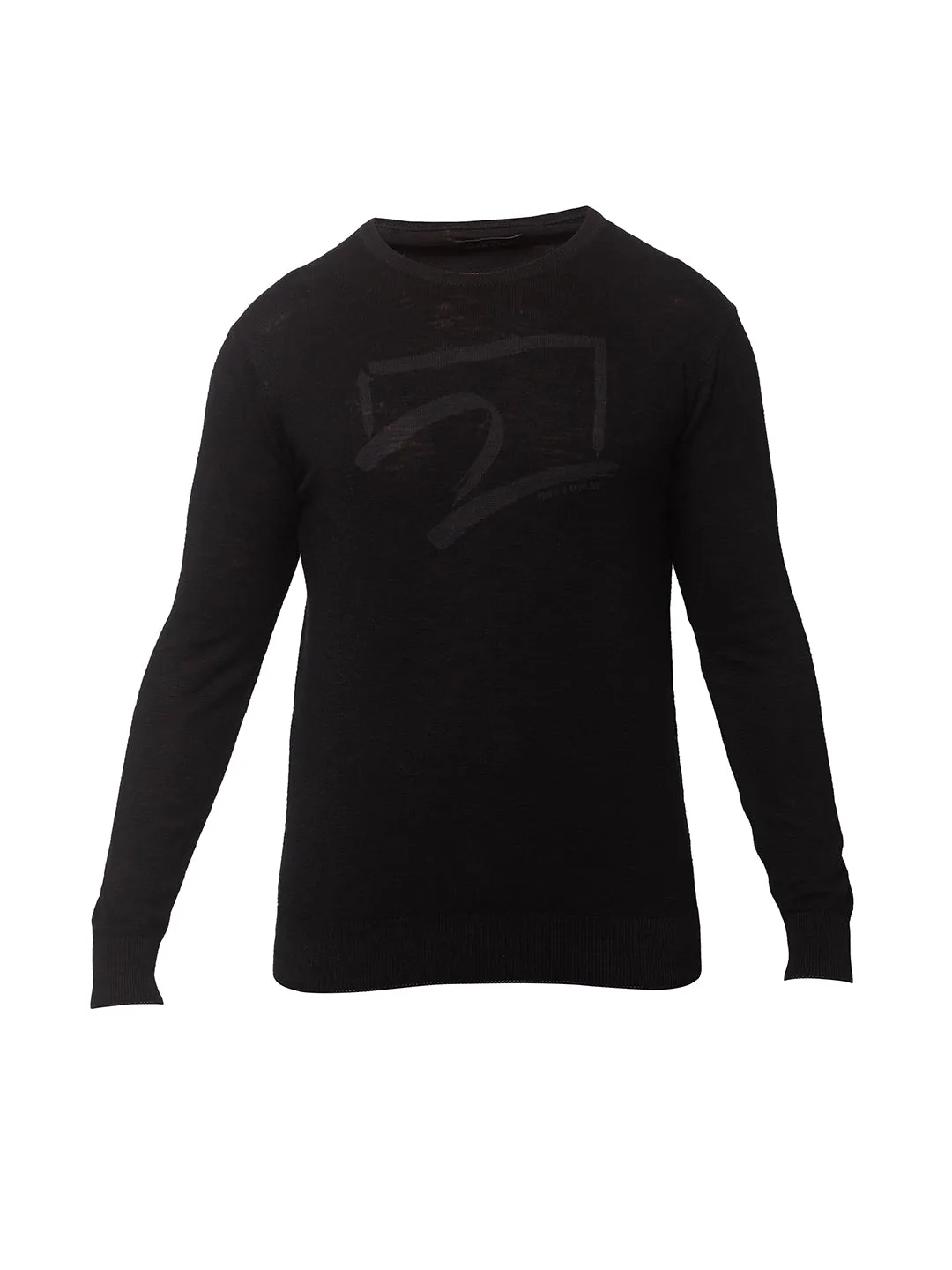 Spykar Men Black Cotton Regular Fit Sweater