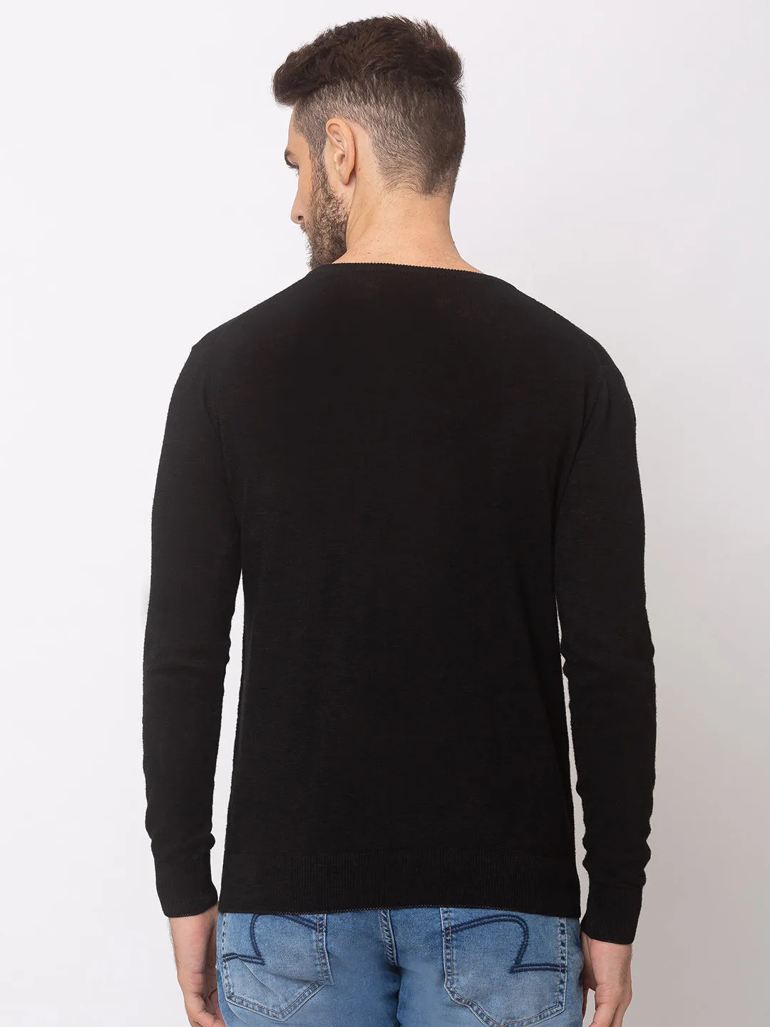 Spykar Men Black Cotton Regular Fit Sweater