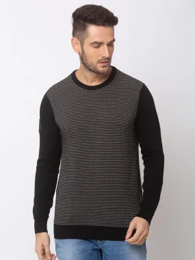 Spykar Men Black Grey Cotton Regular Fit Sweater