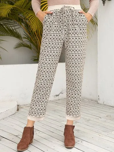 Tied Printed Pants with Pockets