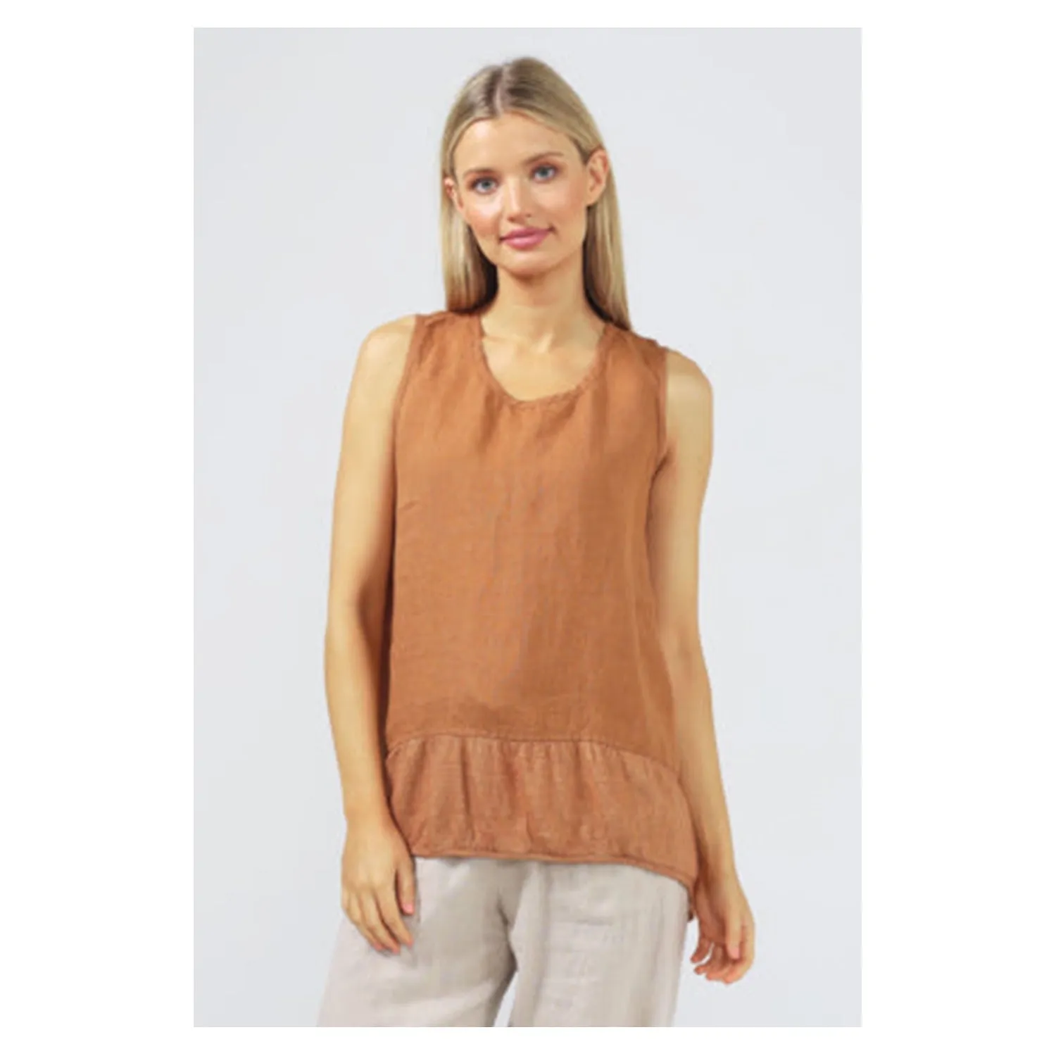 Top Nomad Knit Singlet - Tan Linen