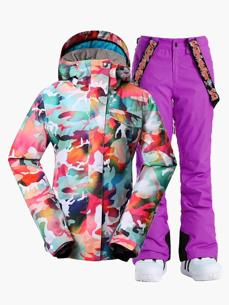 TreadSnow Women Ski Suits Camo Snowboard Jacket Pants Sets