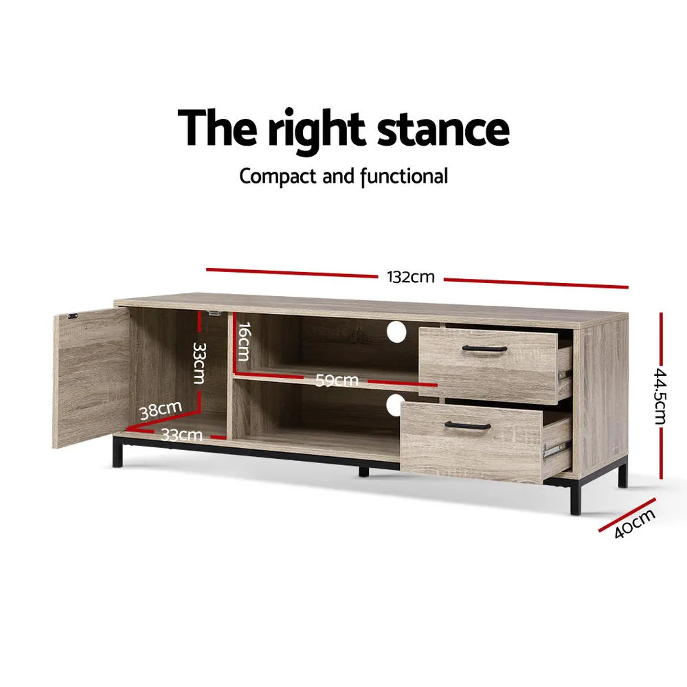 TV Cabinet Entertainment Unit Stand Industrial Wooden Metal Frame 132cm Oak Colour