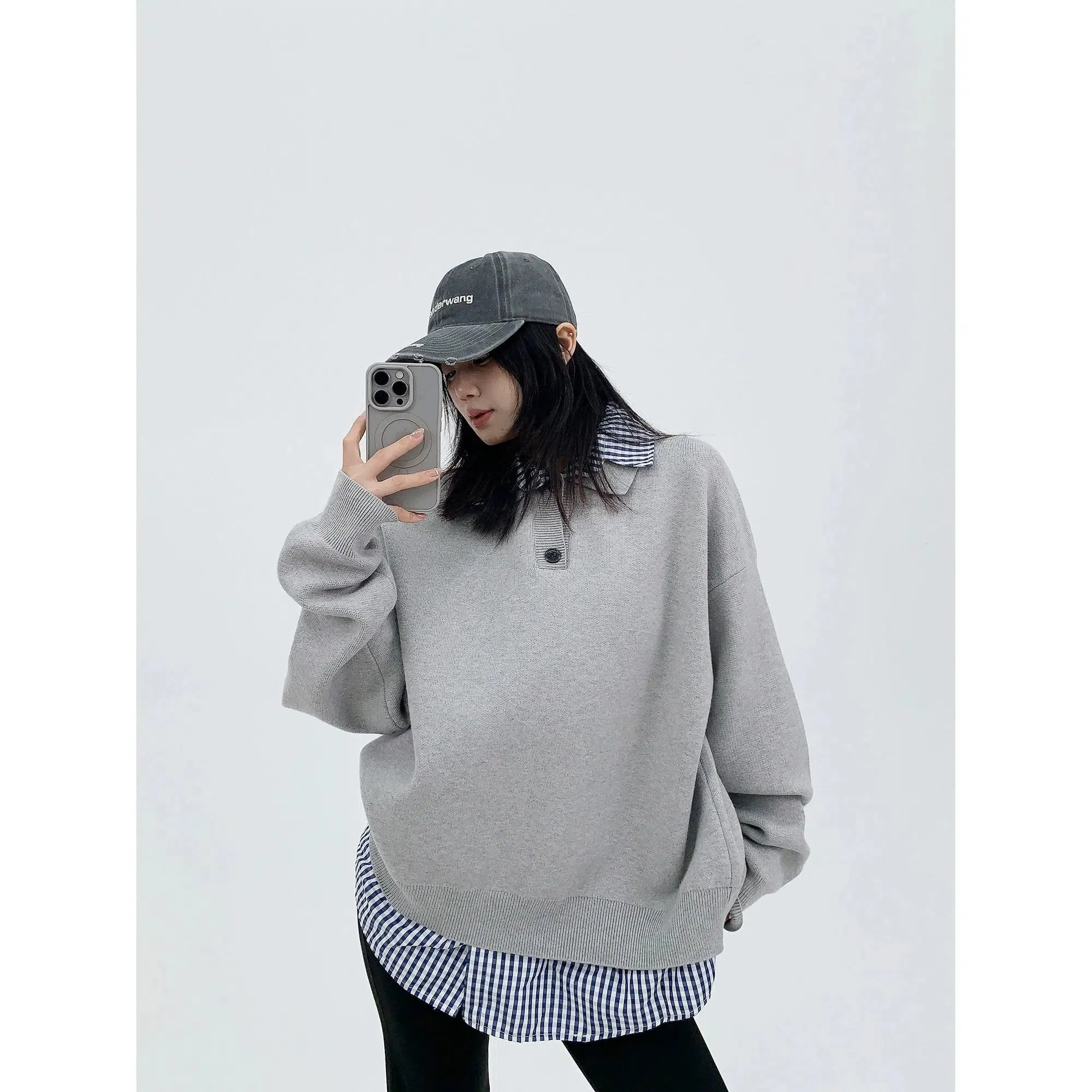 Two-Piece Splicing Polo Collar Sweater