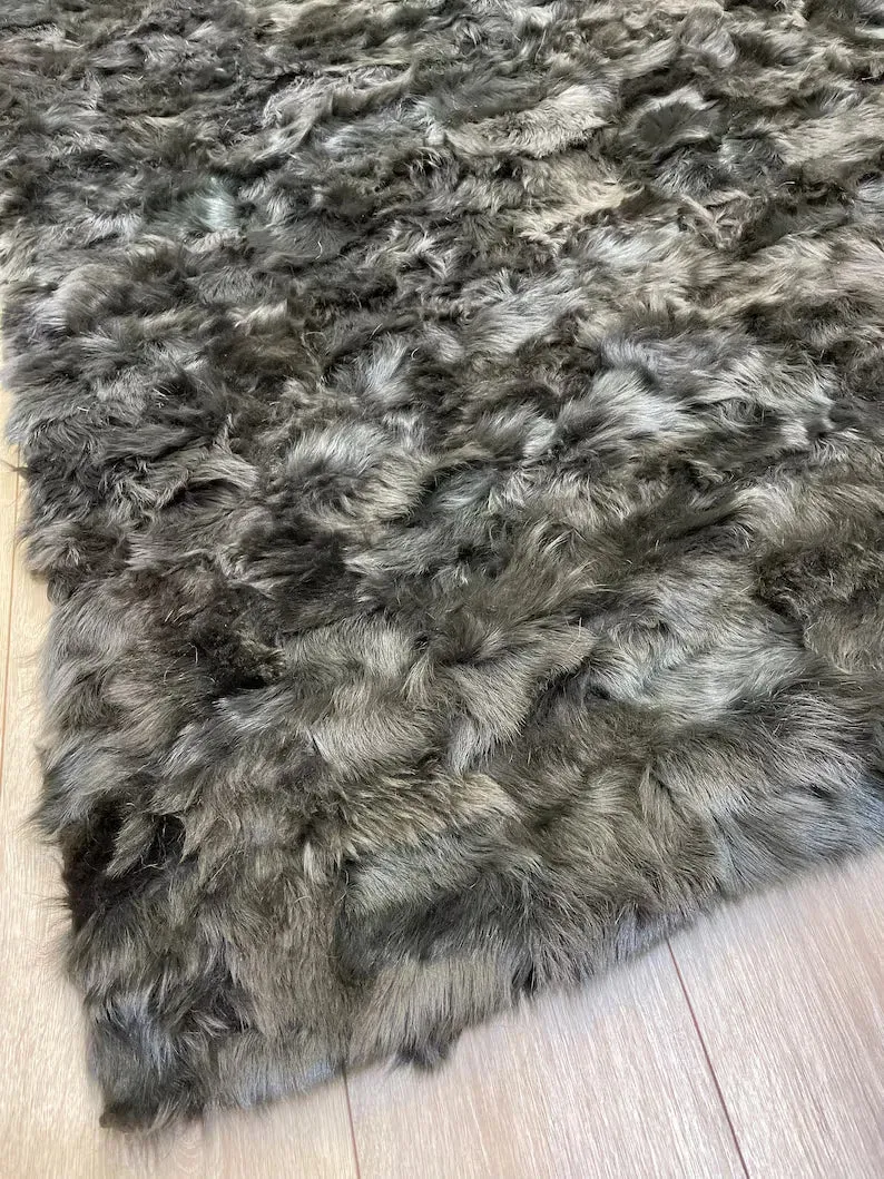 Ultra soft Black Sheepskin Area Rug, Handmade Shaggy Non Slip Rug