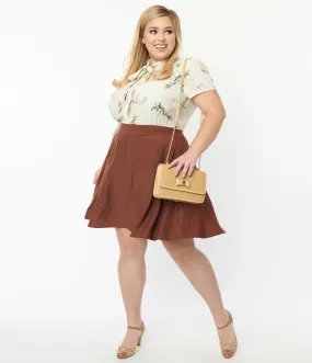 Unique Vintage Plus Size Brown Briella Flare Skirt