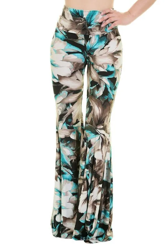 Uptown Tall Wide Bell Bottom Floral Skinny Pants - Mint