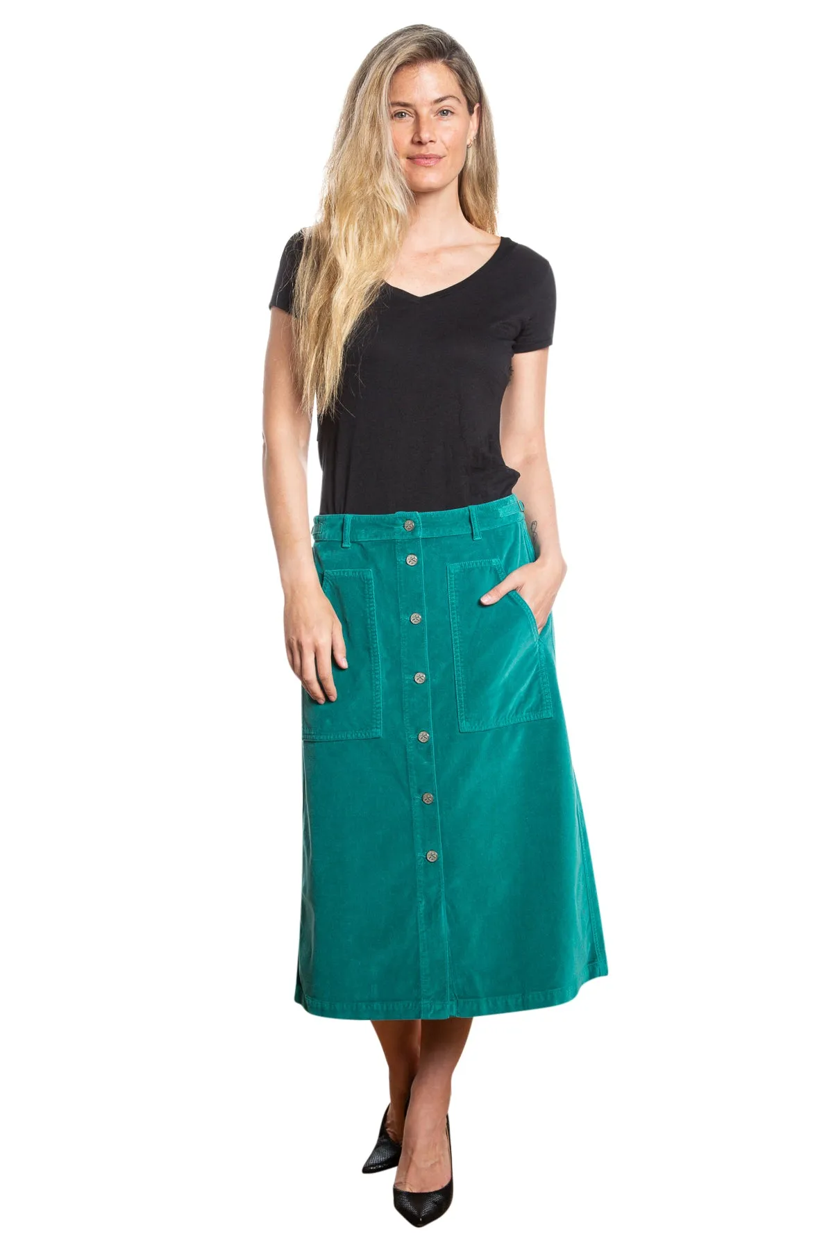 Velveteen A line skirt in Emerald