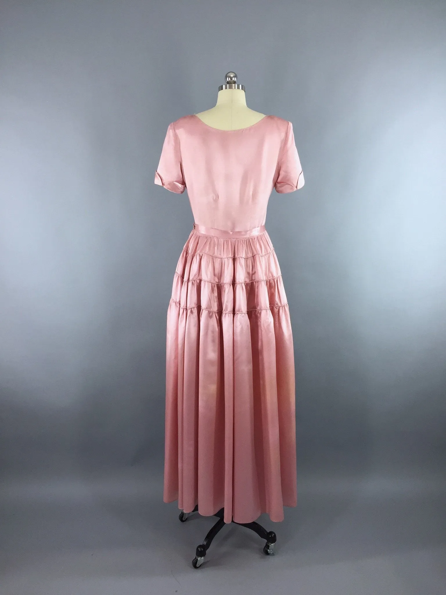 Vintage 1930s-1940s Satin Gown / Pink Maxi Dress