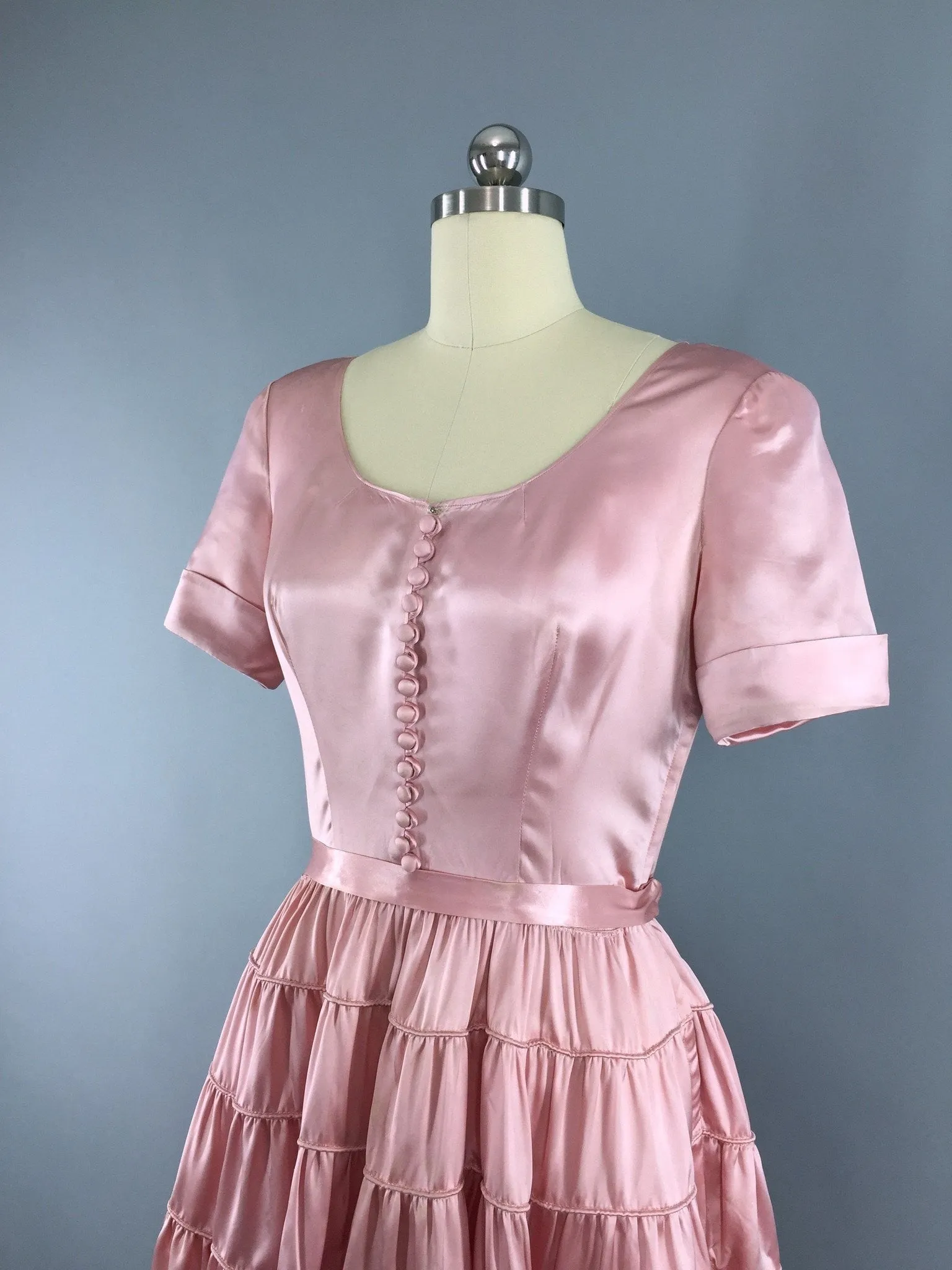 Vintage 1930s-1940s Satin Gown / Pink Maxi Dress