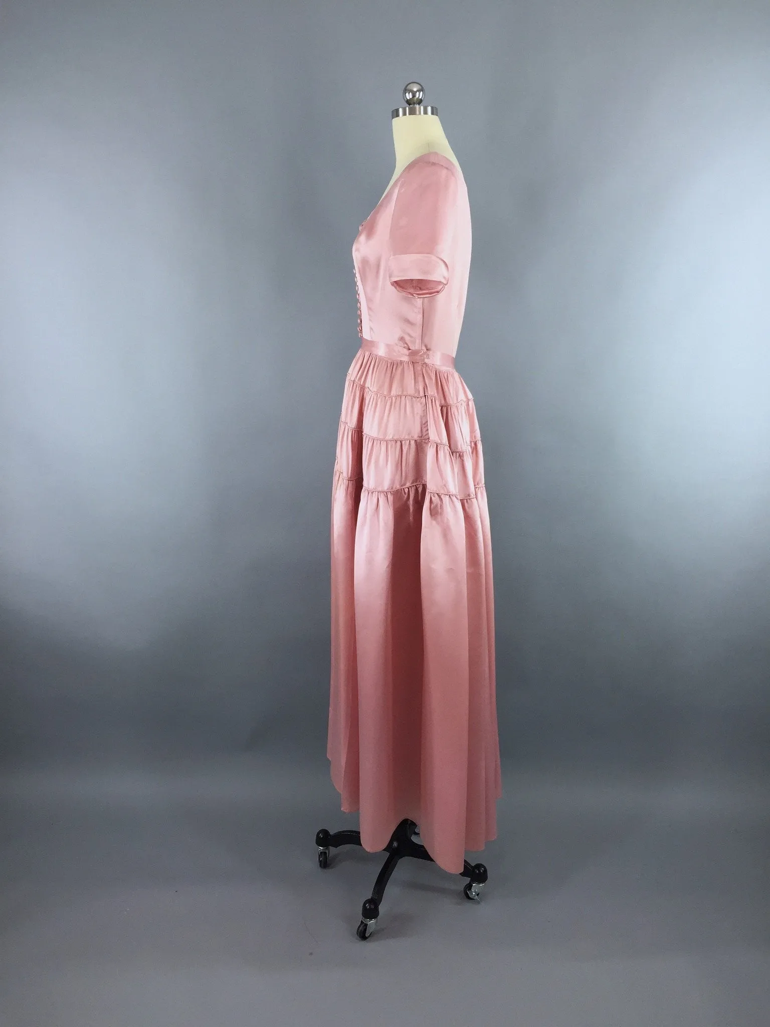 Vintage 1930s-1940s Satin Gown / Pink Maxi Dress