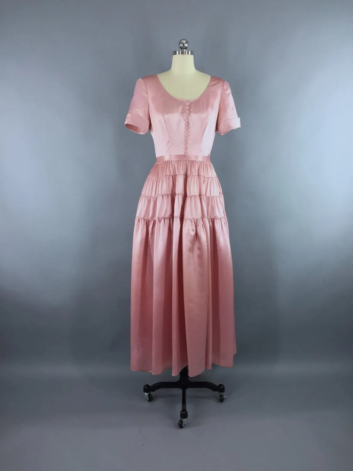 Vintage 1930s-1940s Satin Gown / Pink Maxi Dress