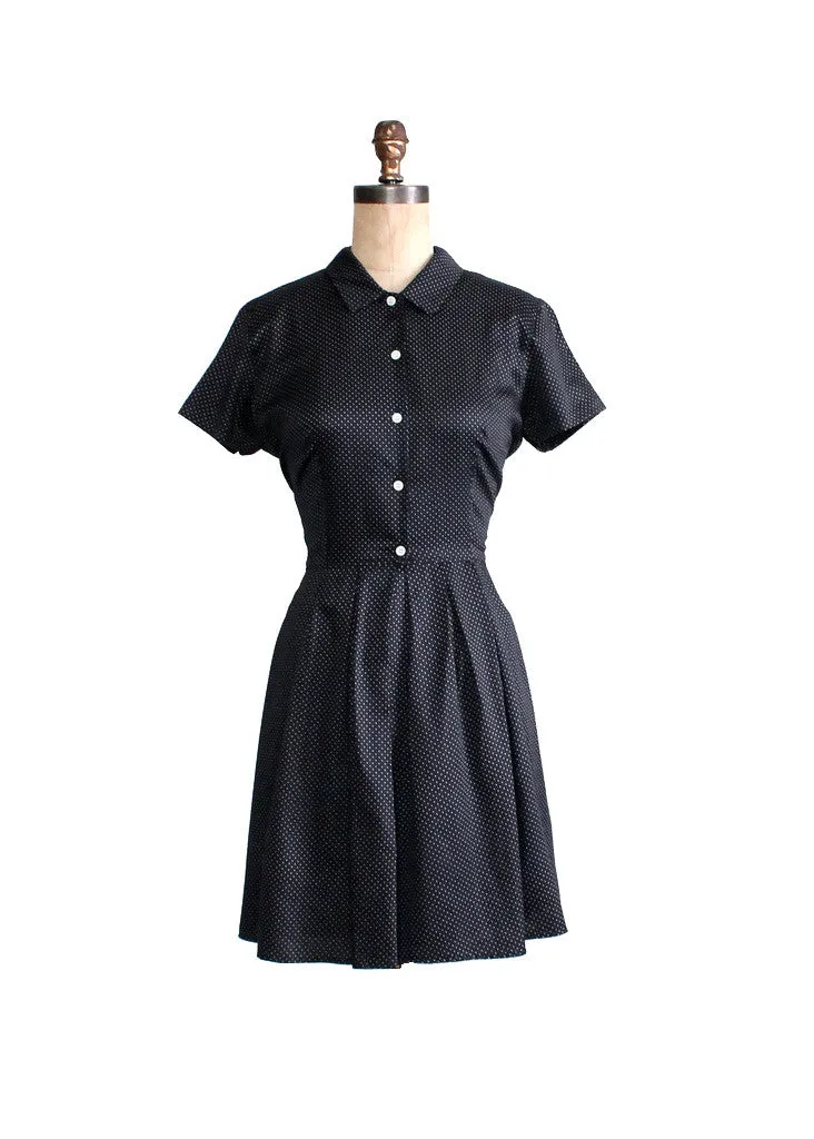 Vintage Black and White Polka Dot Shirtwaist Dress