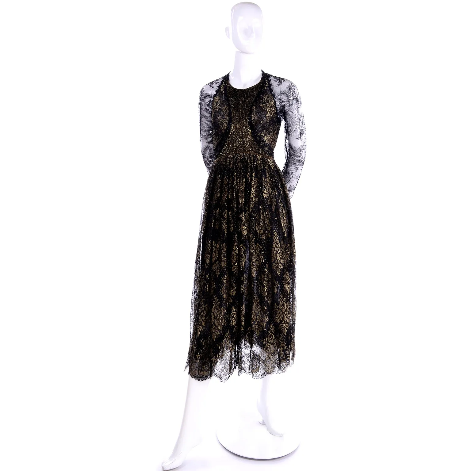 Vintage Geoffrey Beene Rare Black Lace Evening Dress