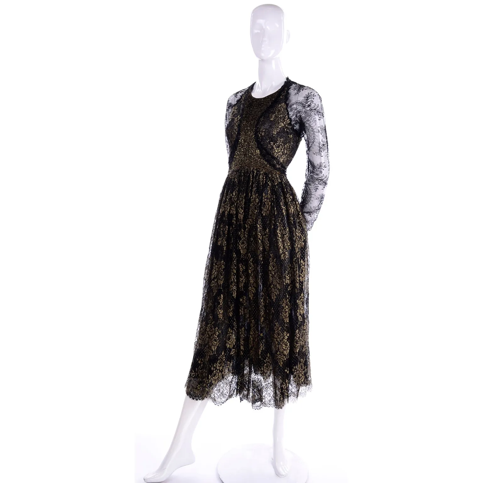 Vintage Geoffrey Beene Rare Black Lace Evening Dress