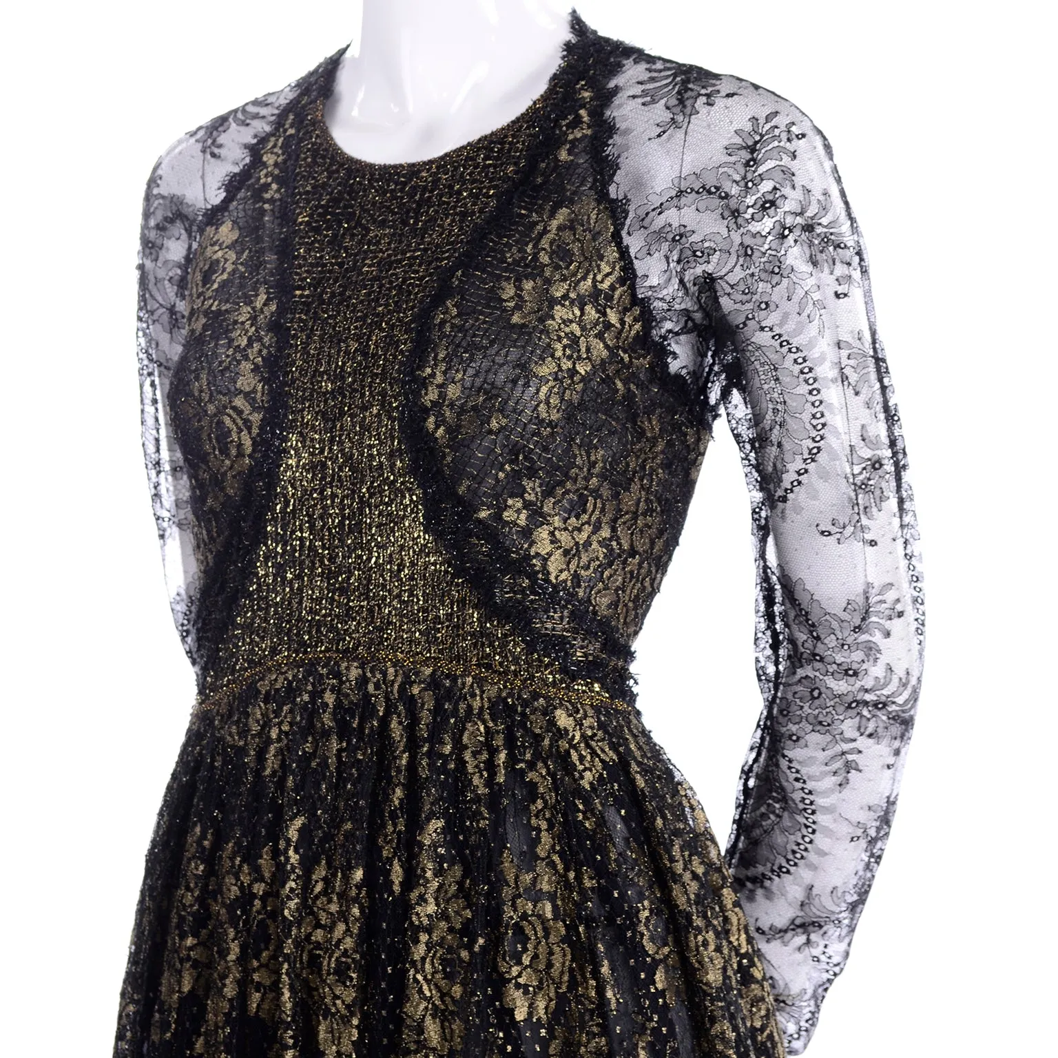 Vintage Geoffrey Beene Rare Black Lace Evening Dress