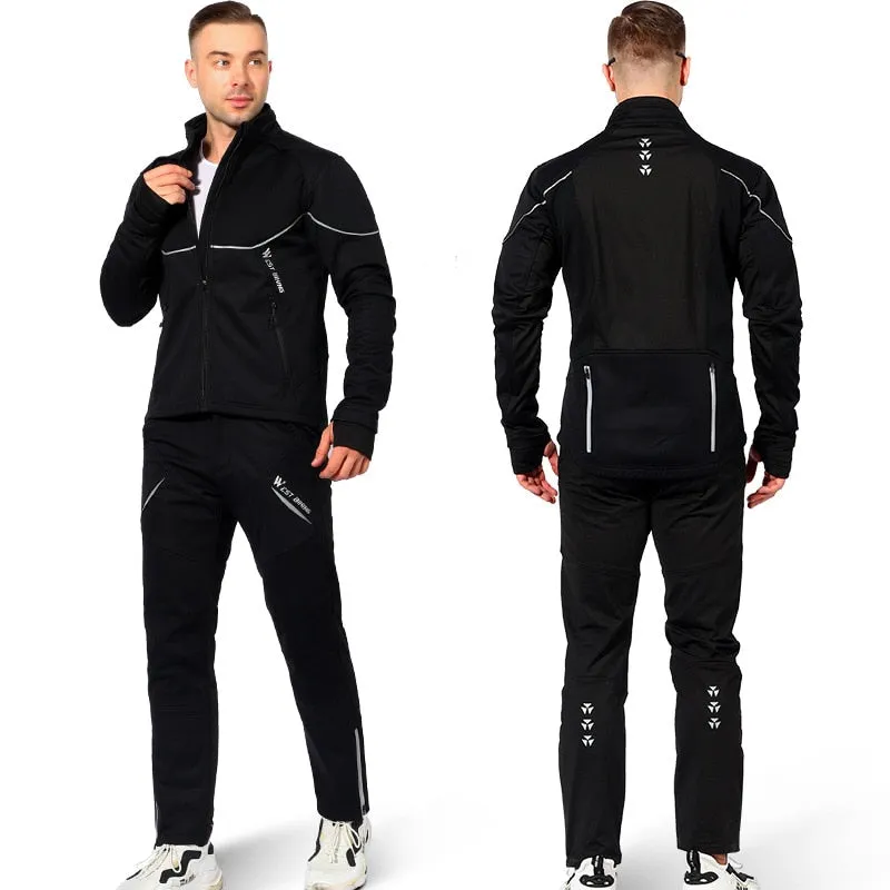 Warm Winter Cycling Suit Thermal Fleece Windproof Bike Jersey Running Ski Bicycle Jacket Coat Pants M-3XL Sportswear