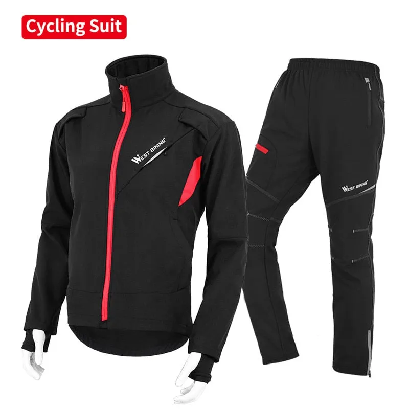 Warm Winter Cycling Suit Thermal Fleece Windproof Bike Jersey Running Ski Bicycle Jacket Coat Pants M-3XL Sportswear