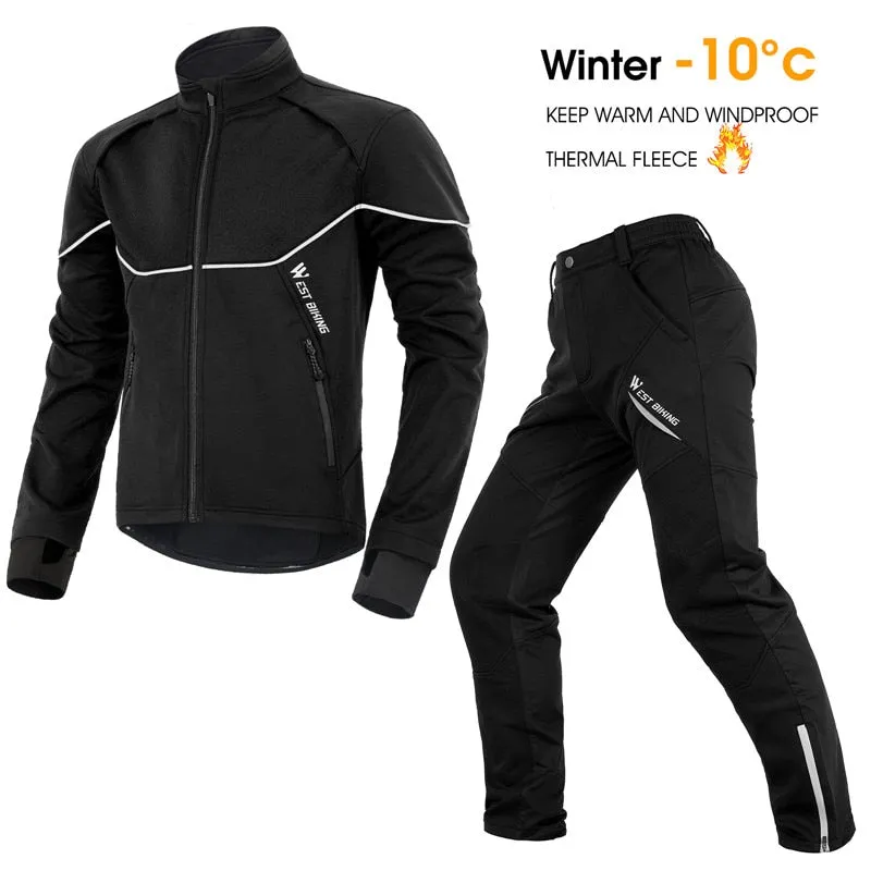 Warm Winter Cycling Suit Thermal Fleece Windproof Bike Jersey Running Ski Bicycle Jacket Coat Pants M-3XL Sportswear