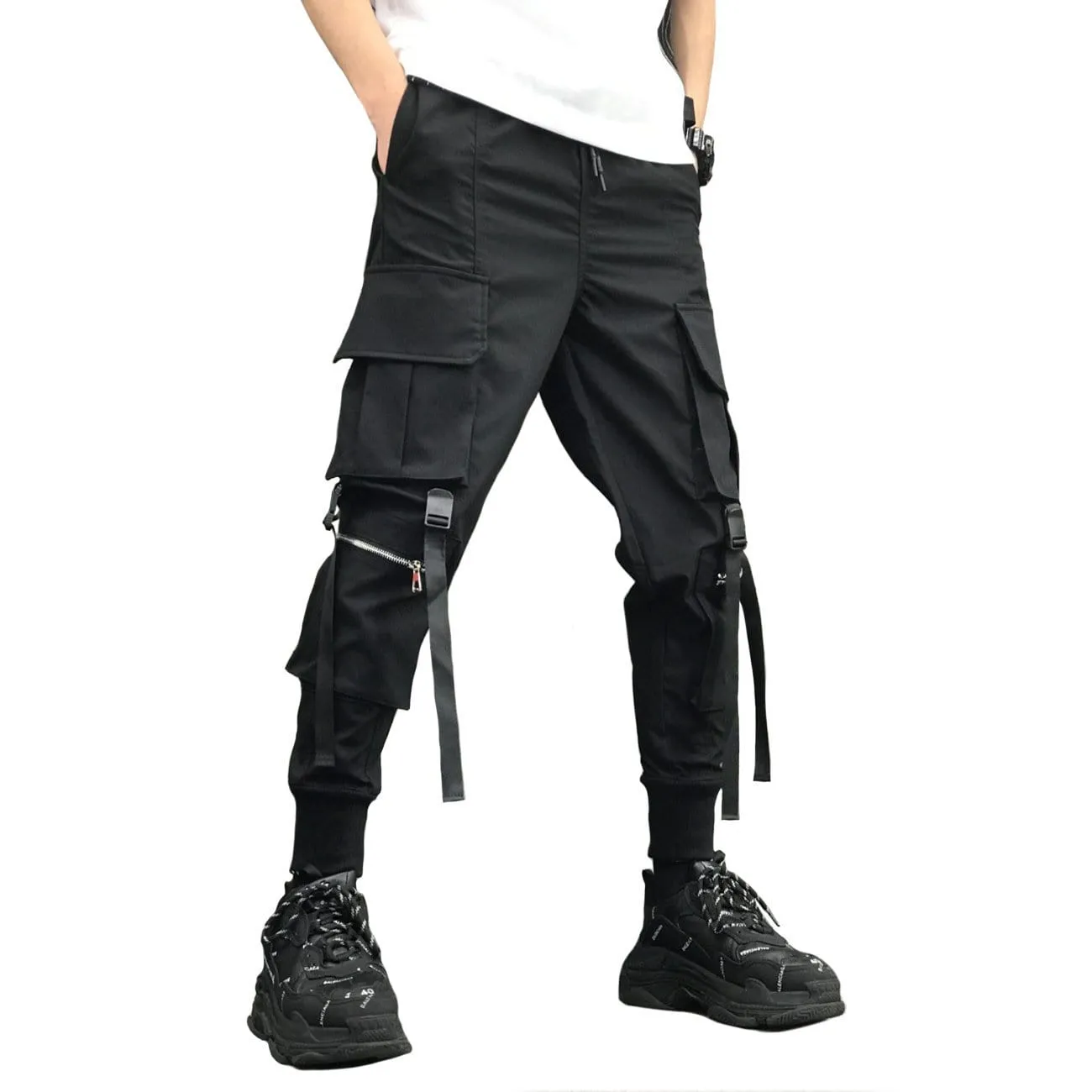 WLS Zipper Pockets Ribbons Cargo Pants