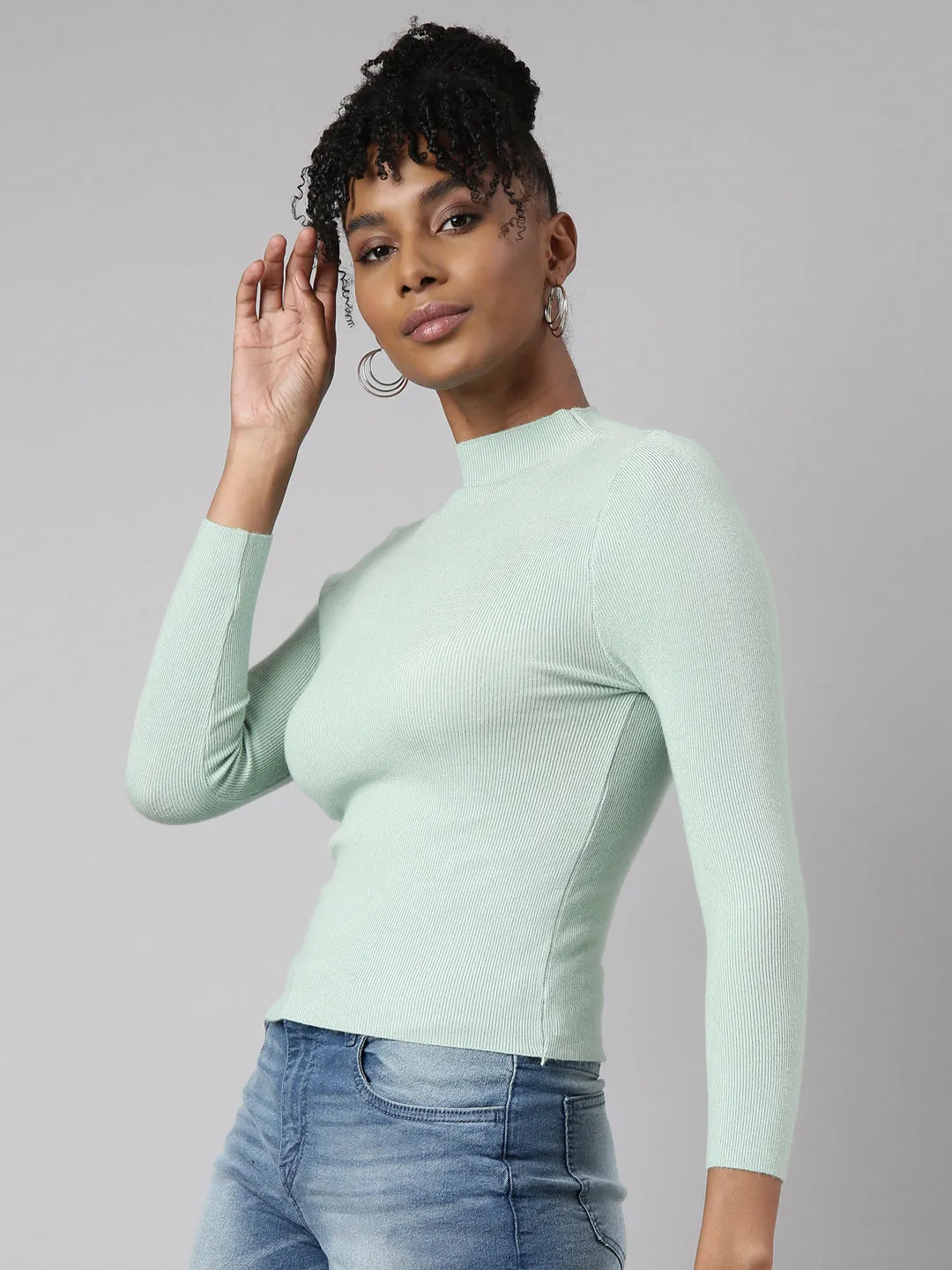 Women Sea Green Solid Top