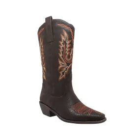 Women's 14" Western Dark Brown Pull On Boots with Fancy Stitching - 8616