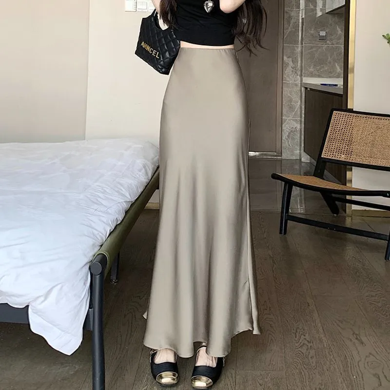 Women's Elegant Mid-length High Waist Silk Skirt