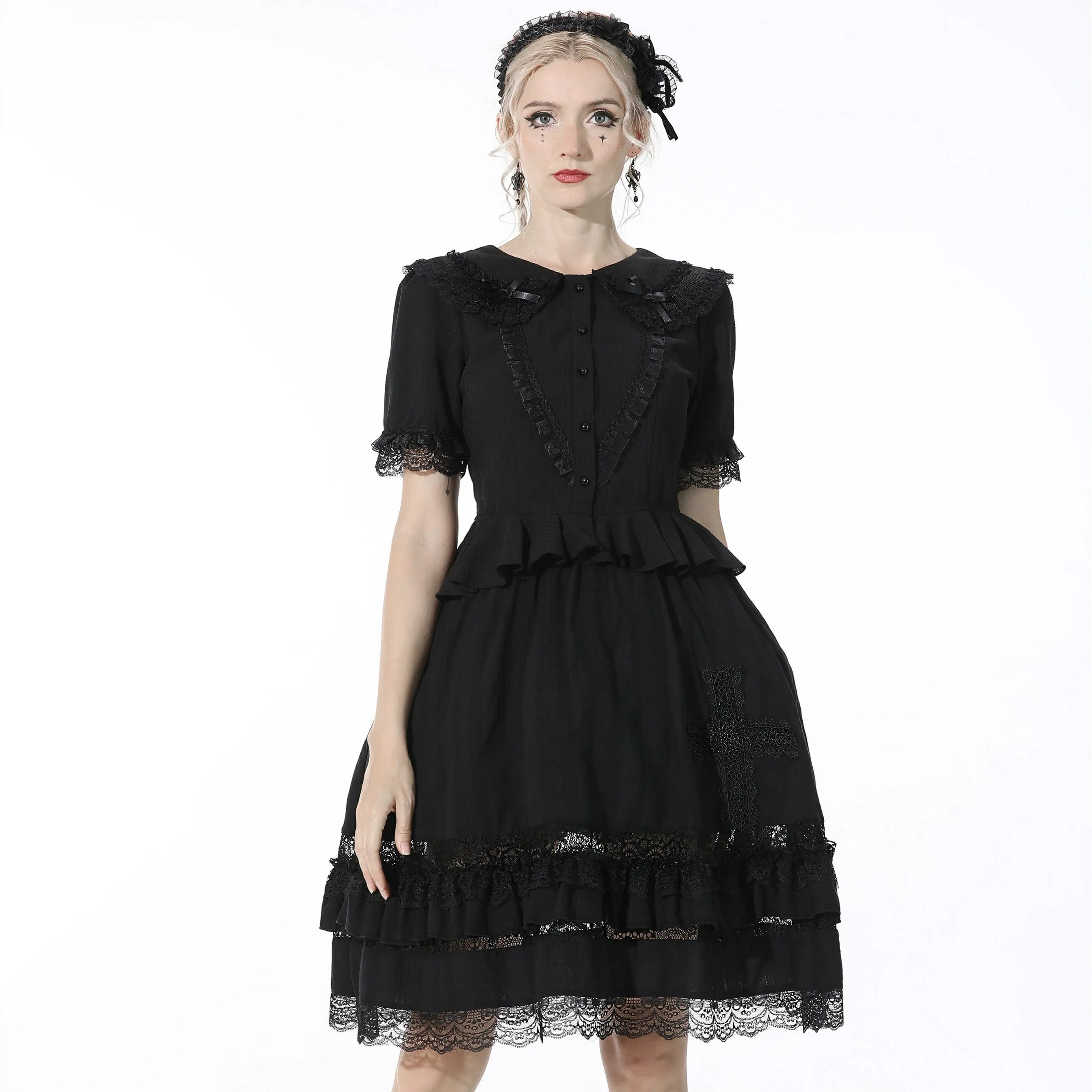 Women's Gothic Layered Lace Hem Black Skirt