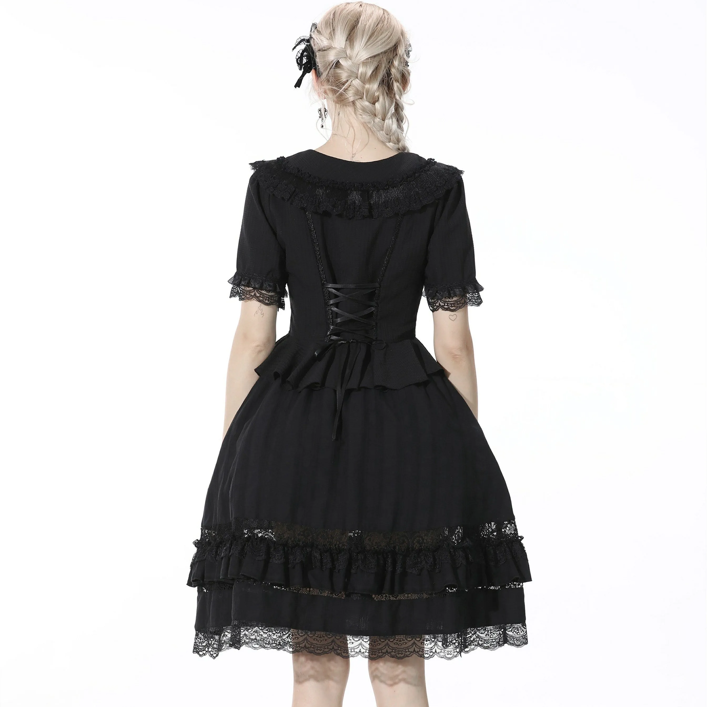 Women's Gothic Layered Lace Hem Black Skirt